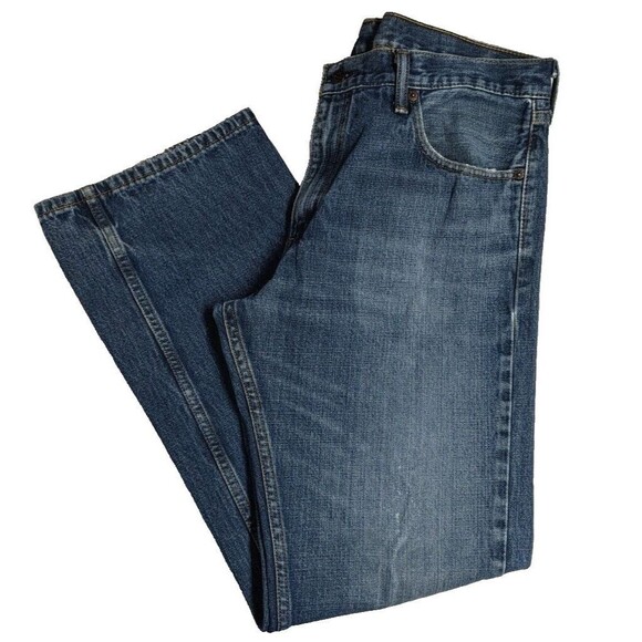 Levi's Jeans Men 36x30 Vintage 527 Blue Denim Dark Wash Frayed Hem Bootcut - Picture 4 of 16